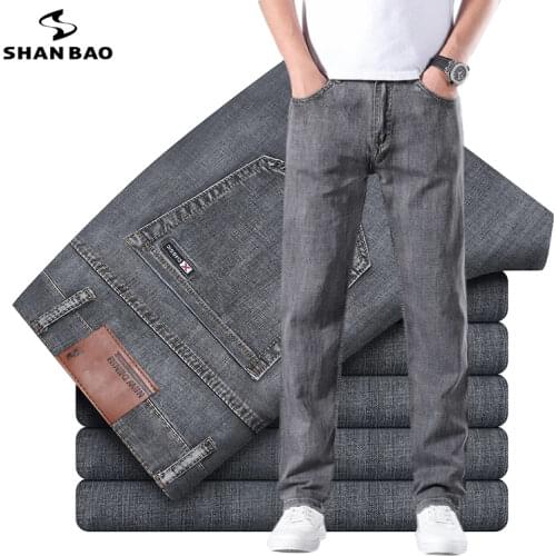 SHAN BAO 2021 summer straight loose loose lightweight stretch denim jeans classic style youth mens fashion thin gray jeans