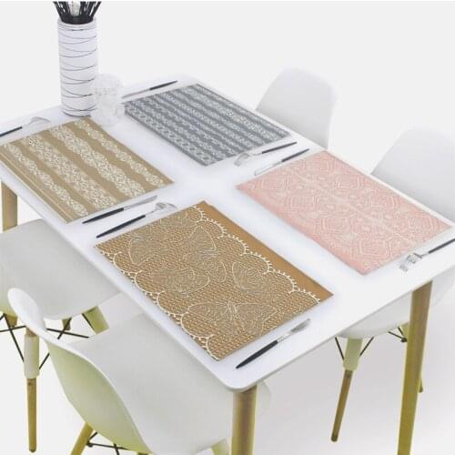 Elegant Flower Lace Pattern Pad Dining Table Mats Nordic Stripe Coaster Bowl Cup Mat Pattern Kitchen Placemat 42*32cm Home Decor
