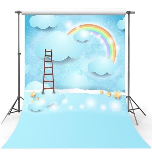 White Clouds Stars Rainbows Newborn Baby Shower Backdrop Children Photography Background Photocall Photo Background Studio Props