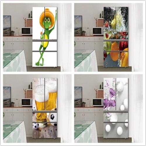 Art Fridge Door Poster Frog Beer Fresh Vegetable Printed Large Wallpaper For Refrigerator Door Self Adhesive Renovation 3D Mural