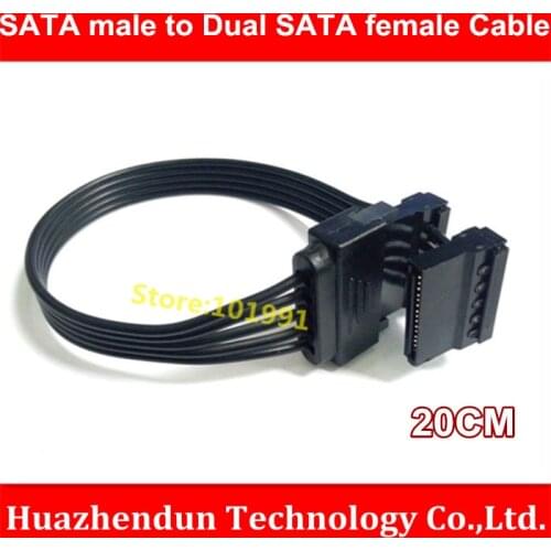 Free Shipping New Cable 15Pin SATA Male to Dual SATA Female Power Cable 20CM SATA Dual Hard Disk Adapter Cable 18AWG