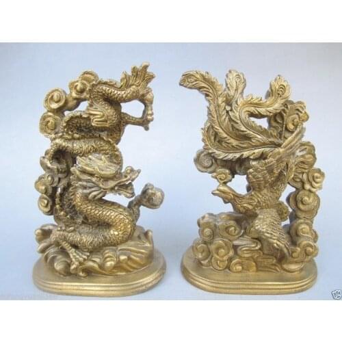 Chinese imitation of ancient handmade bronze dragon phoenix mascot statue Height 12.5cm~13cm