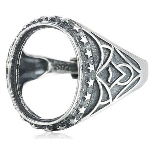 Ring Setting for 12x16mm Oval Cabochons Antique Style Ring Blank Thai Sterling Silver Adjustable Ring Base SR0309