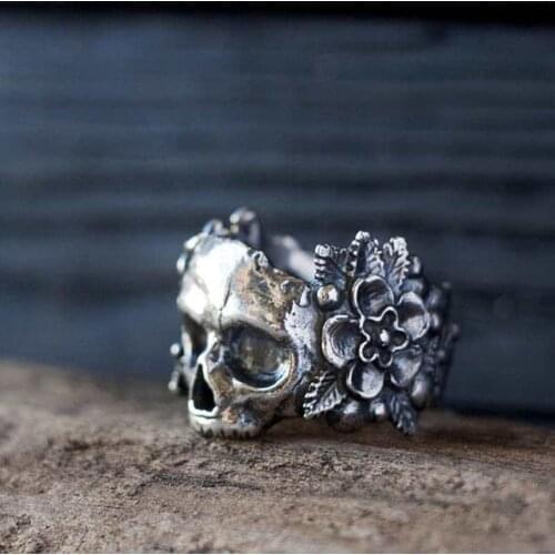 Skeleton Design Ring Flower Pattern Accessories Jewelry For Woman Gothic Style Finger Accessories Cosplay Allhallows Band