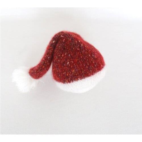Red Santa Hat Mohair Newborn Boy Photography Hat Knitted Sleepy Hat Baby Girl Pom Pom Bonnet Newborn Cap Photo Props