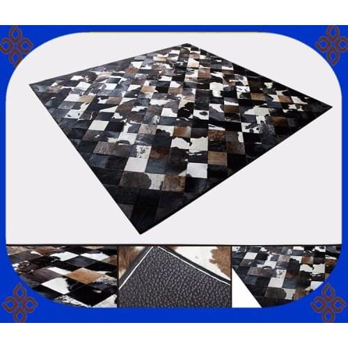 Fashionable art carpet 100% natural genuine cowhide leather colorful floral design carpet