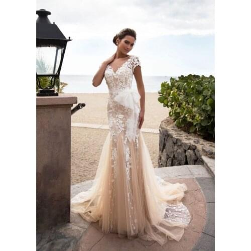 New Design Mermaid Lace Appliques Wedding Dresses 2020 Bridal Gowns Beach Ladies Spring Champagne Wedding Wear Custom Online