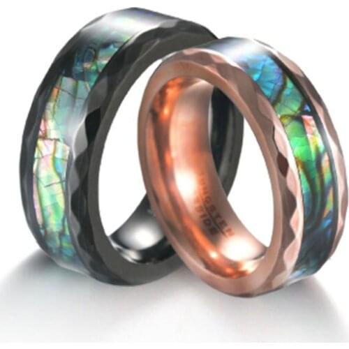 Brand New Black 8mm Tungsten Carbide Rose Gold, Polished, Diamond-shaped Cut Men And Womens Wedding Rings, Comfortable To Wear