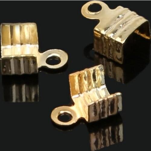 Hot 500PCS 5x7mm Gold Cord Crimp End Caps for Necklace Bracelet Velet Ropes Cords Connectors Clasp,DIY Jewelry Findings