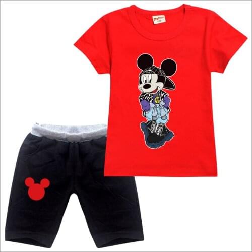 Disney Baby Boy Clothing Cotton T-shirt Pants Girls Clothing Set Mickey Mouse Sports Suits Childrens Clothes Kids Outfits