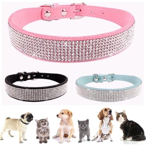 Bling Rhinestone Dog Cat Collar Soft Material Leather Pet Puppy Kitten Diamond Collar Necklace Small Medium Chihuahua Pug Yorkie
