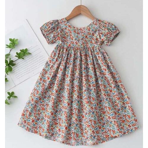 Girls Dress 2021 New Summer Flower Casual Dress Children Short Sleeve Backless Design Clothes Kids Party Children Princess Dress