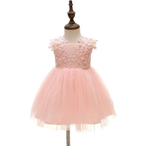 Pink Newborn Baby Girl Dresses with Flower for Wedding Princess Baby Christening Gowns 1 year birthday dress vestido infantil