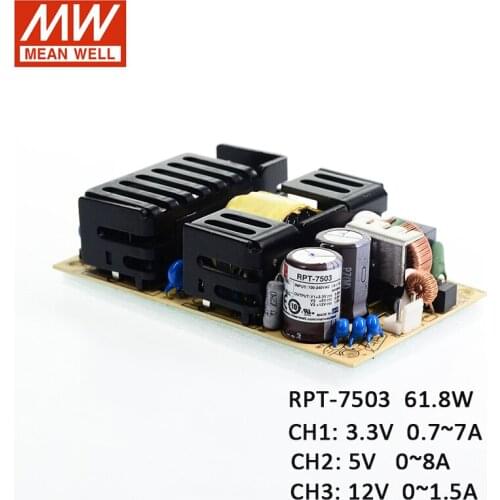 RPT-7503 Meanwell 61.8W Triple Ouput Circuit Board PCB Switched Power Supply 110V/220VAC to 3.3V 5V 12V DC 6A 6A 1A Medical SMPS