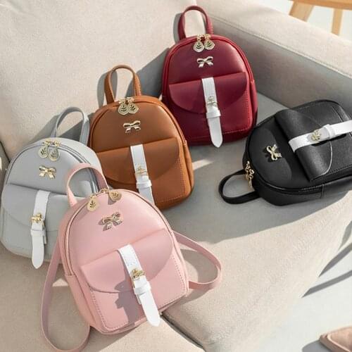New Fashion Women Mini Backpacks Vintage PU Leather Bowknot Leaf Hit Color Ladies Cute Shoulder Crossbody Bags Casual Handbags