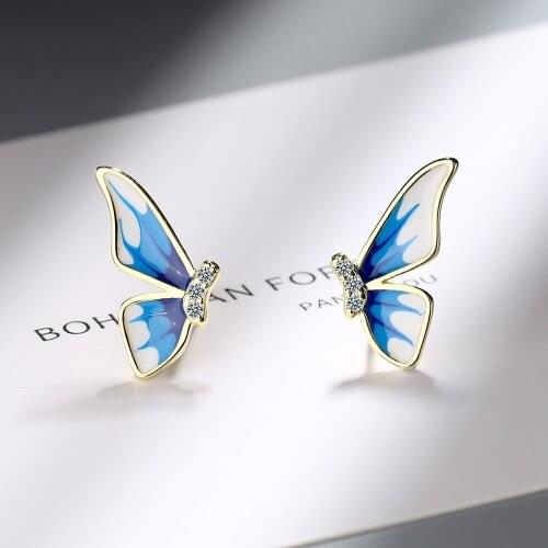925 Sterling Silver Butterfly Stud Earrings For Women Girls Piercing Minimalist Cute Jewelry eh186