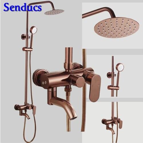 Senducs Rose Gold Bathroom Set Faucet High Quality Space Aluminum Bath Shower System In Wall Mounted Rose Gold Shower Set