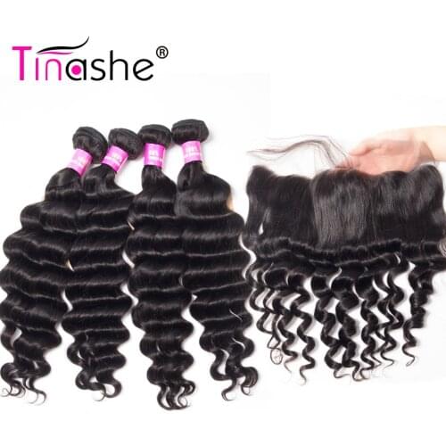 Tinashe Hair Brazilian Hair Weave Bundles Remy Human Hair Lace Frontal With Bundles Loose Deep Wave Bundles With Frontal Closure