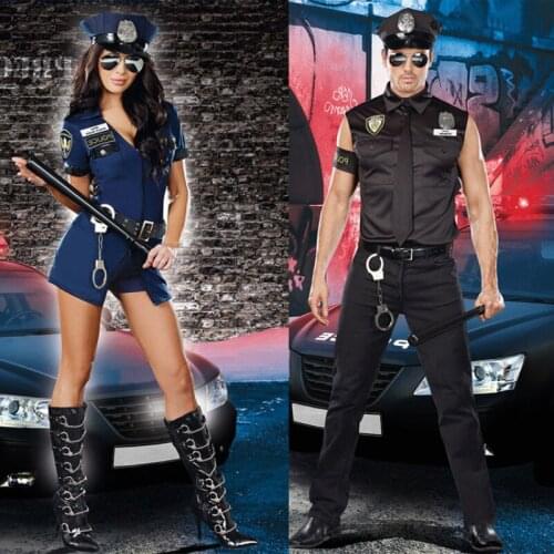 2021 Halloween Adult Police Cosplay Uniform For Men Women Black Sleeveless Shirt Blue Rompers U.S. Police Officer Costume