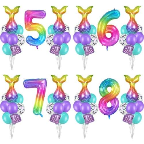 17pcs/set Purple Mermaid Tail Balloon Little Mermaid 1 2 3 4 5 6 Year Birthday Party Decoration Anniversary Latex Ballon Globos