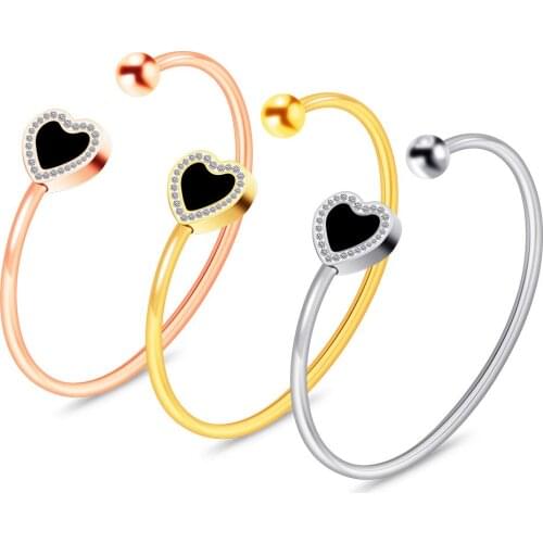 High Quality Heart Bangle Stainless Steel Cuff Bracelet for Women Fashion Jewelry Pulseiras Gift 3 Colors