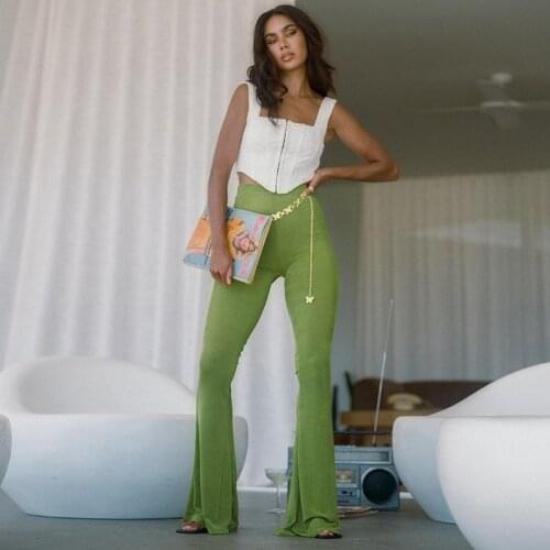 Womens Pants Trousers Spring Skinny High Waist Full Length Pants Solid Fashion Casual Aesthetic Soft Flare Pants 2021 Women