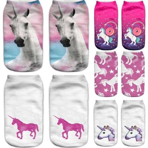 Women Hot 3D Printed Socks Spring Summer Harajuku Horse Unicorn 2 Unisex Brand Fashion Female Funny Casual Short Ankle