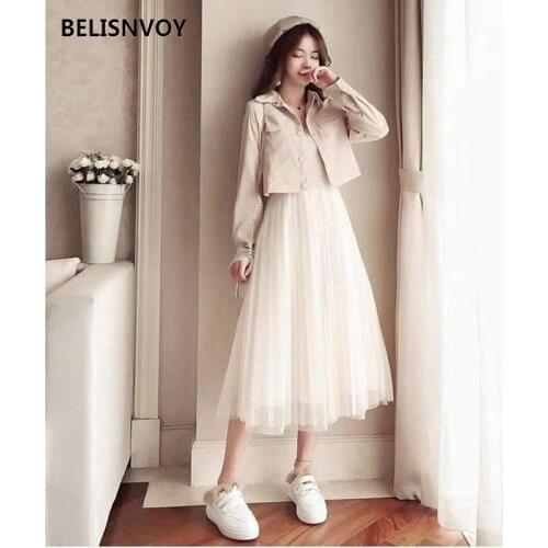 Fashion 2021 Women Dress With Out Wear Apricot Blue Pink Color Two Piece Suit Spring Female Dresses