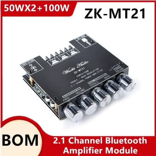 ZK-MT21 TPA3116 2.1 Channel Bluetooth 5.0 Subwoofer Amplifier Board 50WX2+100W Power Audio Stereo Amplifier Board Bass AMP AUX