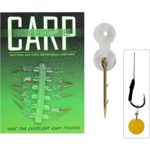 12pcs Metal Bait Spike Carp Fishing Accessories Bait Sting Boilies Pin with Clear Rubber Corn Ronnie Hair Rig Carp Feeder Tackle
