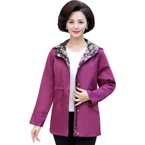 2019 New Spring Autumn Women Trench Coats Print Hoodie Elegant Windbreaker Long Sleeve Casual Pocket Outwear Plus Size 5XL R87