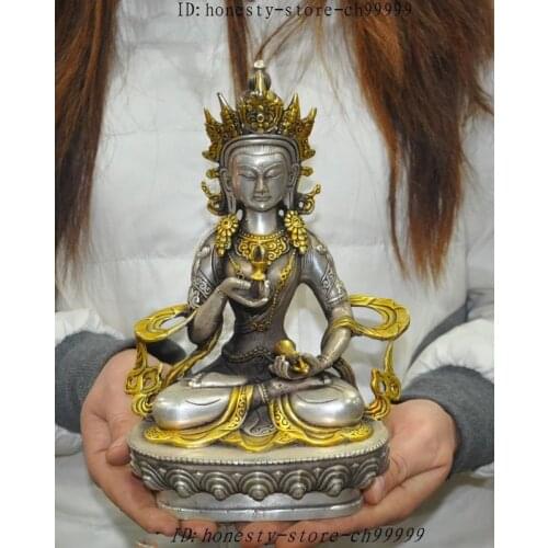 21CM Tibet Vajrasattva Bronze Silver Plated and Gold Buddha Statue