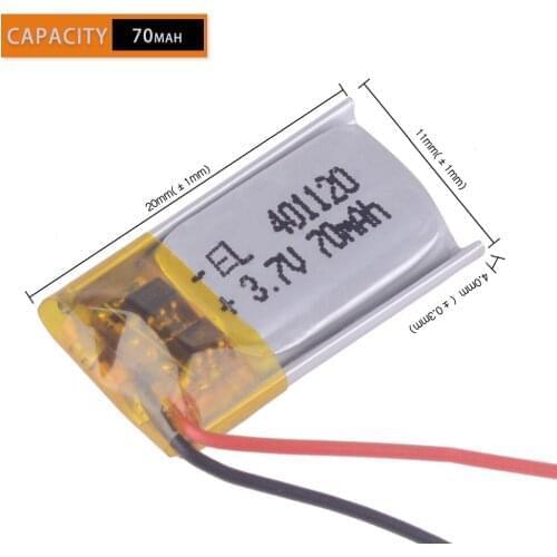 401120 Li-ion Polymer Battery 3.7v 70mah Rechargeable Batteries CE FCC ROHS Quality Certification Safe Power Supply