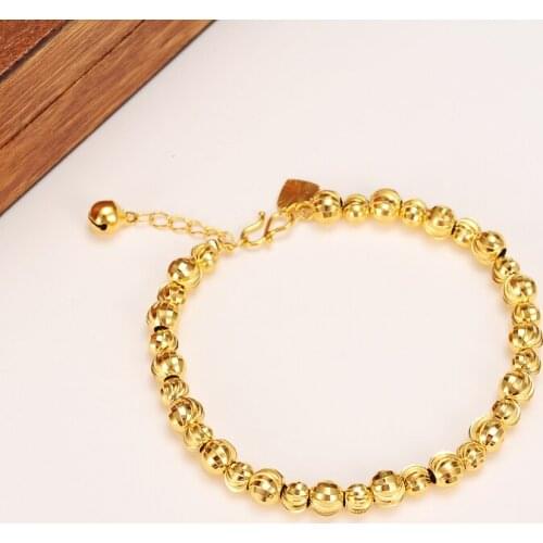Bangrui 17cm + 4cm Gold Ball Bangle for Women Gold Color Round Beads Bracelets Ethiopian Jewelry African Hand Chain Arab Items
