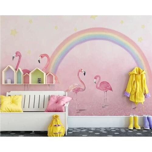 Beibehang Custom wallpaper 3d mural hand-painted flamingo childrens room wallpaper princess pink background wall paper 3d mural