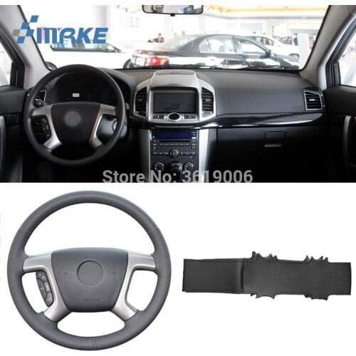 For Chevrolet Captiva 2007-2014 High Quality Hand-stitched Anti-Slip Black Leather Black Thread DIY Steering Wheel Cover