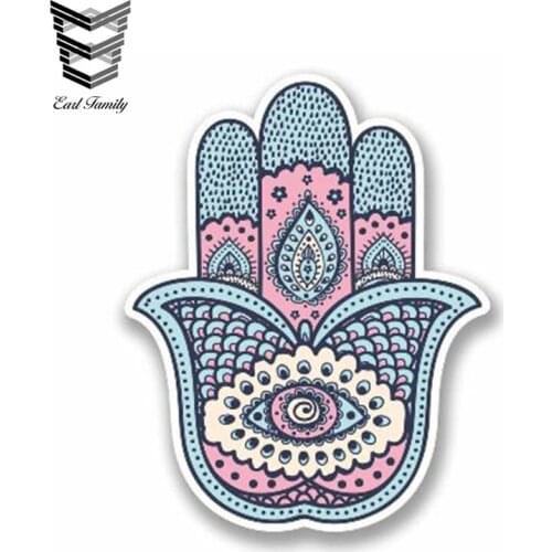 EARLFAMILY 13cm x 8cm Hamsa Hand Decal Religion All Seeing Eye Motorcycle Car Sticker Bike Helmet Quad Skate Car Laptop Decal