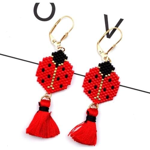 FAIRYWOO Ethnic Pendietes Drop Earring Women Ladybird Earring Cute Long Tassel Animals Crystal Pendant Delica Gold Earring Gifts