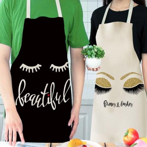 Eyelashes Sleeveless Linen Apron Dress Woman Kids Customize Aprons Black Pink Cooking Baking Accessories Korean Kitchen Supplies