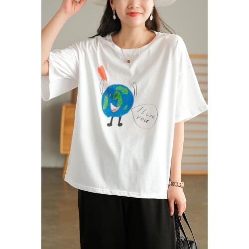 21New Women Tshirts Summer Loose Cartton Letter Simple O-Neck Collar Female Wild Tees Cotton Lce Silk