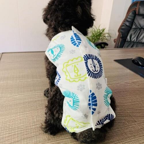 Pet Jumpsuit Printed Design Anti-lick Four-legged Dog Sterilization Suit For Indoor Blue Cartoon Lion Pattern Crew Neck Vest