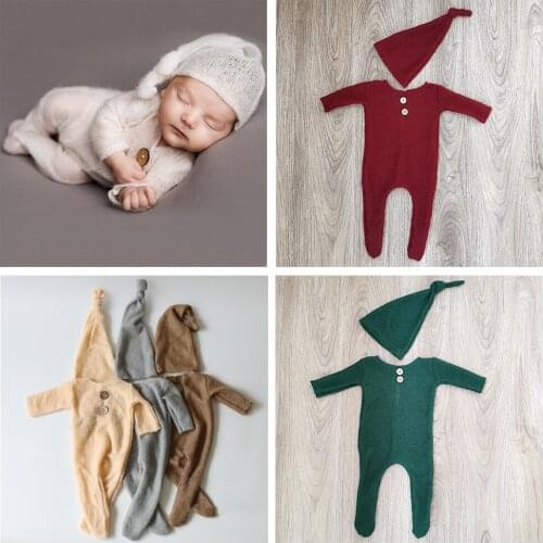 Don&Judy Crochet Acrylic Mohair Fotografia Newborn Christmas Clothes Photography Props Boy Girl Hat Romper Set Photo Studio 2020