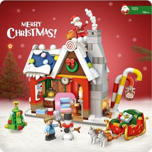 LOZ mini diamond building block city street view Christmas House bricks Santa Claus figures educational toys for kids gifts
