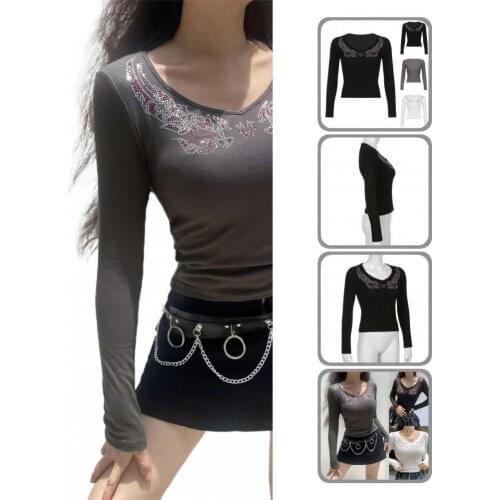 Lightweight Skin-friendly Rhinestone Pattern Women Blouse for Outdoor