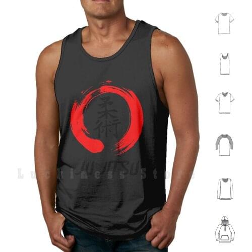 Jujitsu Kanji And Red Brush Circle tank tops vest sleeveless Jujitsu Kanji Red Brush Circle Japan Martial Arts