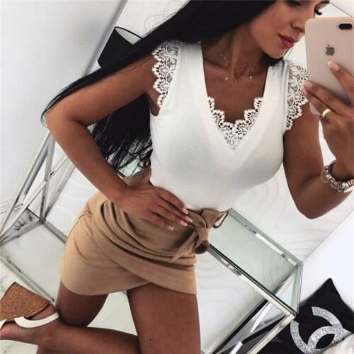 Summer new women vests tanks lace v neck hollow out tank tops female casual sexy tees vest camis femme holiday clubwear 2019