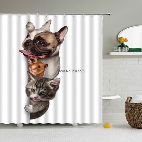 Cute Shorthair Peekaboo Cats Cartoon Shower Curtain for Kids Cat Lover Funny Curious Kitten Pussy Fabric Bathroom Decor Set