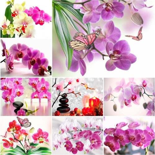 5D DIY Diamond Painting Full Square Round Drill Embroidery Orchid Flower Rhinestones Art Cross Stitch Kits Home Decor Handmade