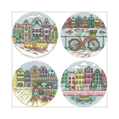 Small City View Needlework,For Embroidery,DIY 14CT Unprinted Arts Cross stitch kits Set Cross-Stitching Home Decor