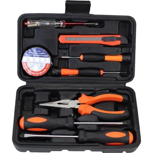 9pcs Hand Tool Set Home Use Tool Box Package Screwdriver Plier Knife Electroprobe Insulated Tape HTS003